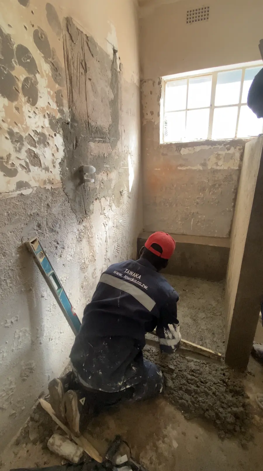 Bathroom tiling Harare — Tawaka Contracting preparing walls and floor for tiling during a bathroom strip-out in Kamfinsa